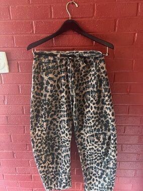 Leopard Print Barrel Leg Jeans